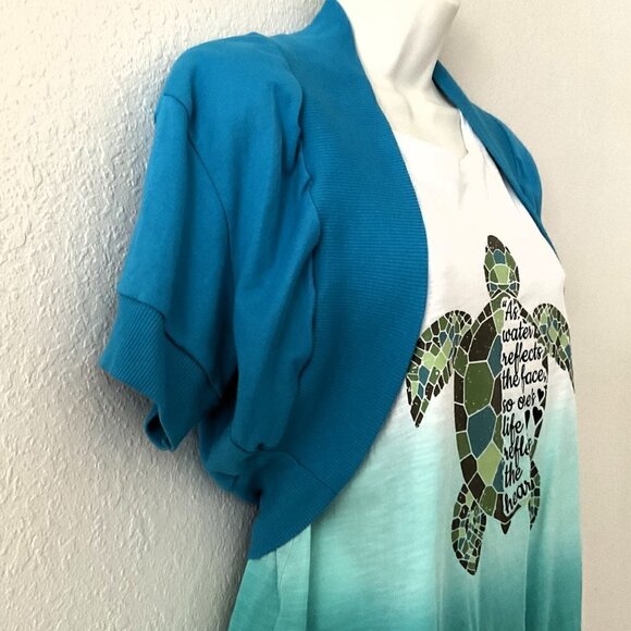 CROPPED CARDIGAN OPEN FRONT SHORT SLEEVE SHRUG - Picture 3 of 6